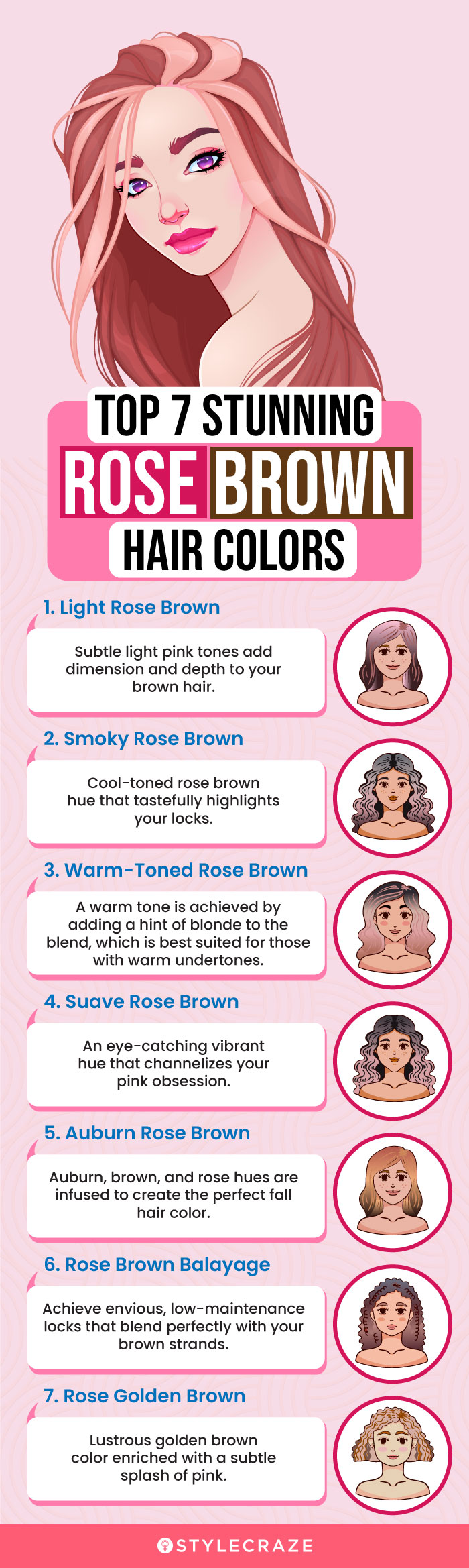 top 7 stunning rose brown hair colors (infographic)