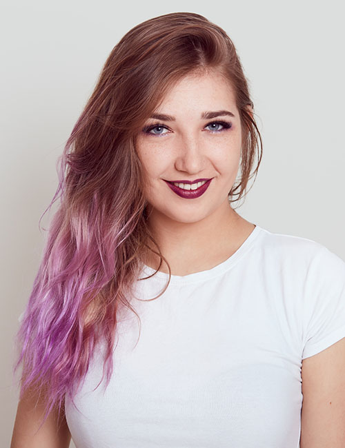 Woman with ultraviolet rose brown hair