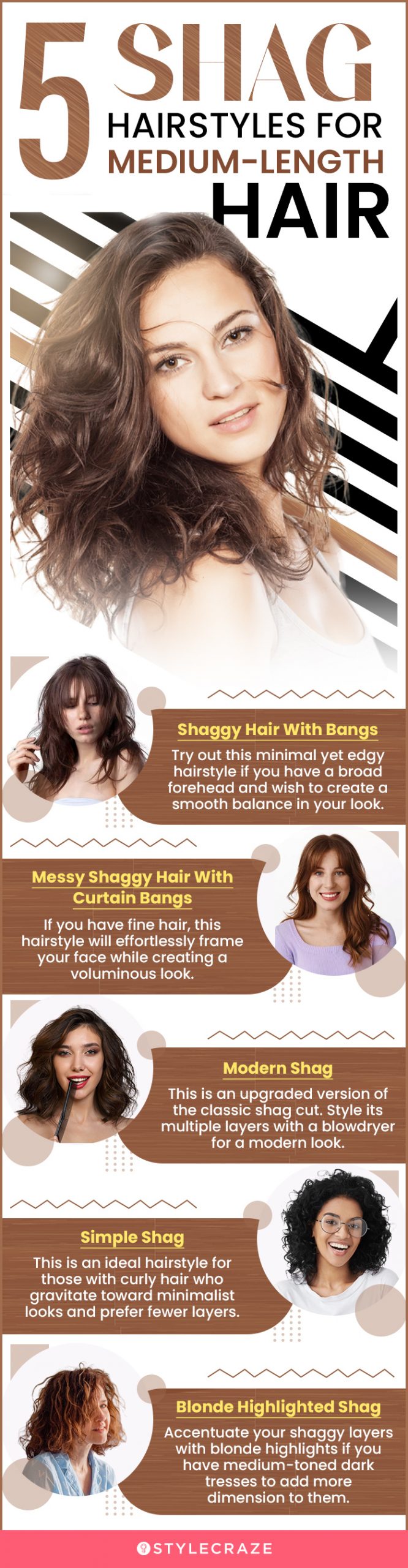 5 stunning shag hairstyles for medium length hair (infographic)