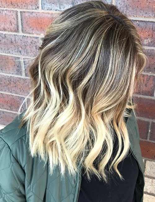 Blonde balayage on brown hair medium length haircut