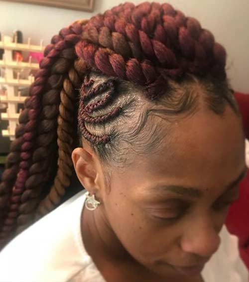 Colored braided mohawk hairstyle