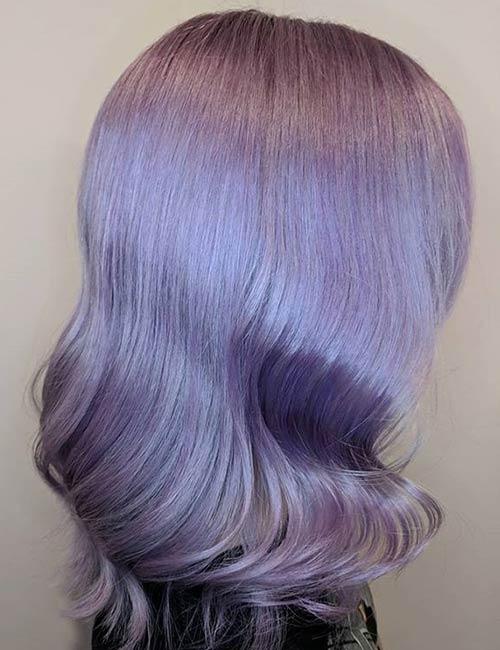 Lilac Hollywood curls medium length haircut