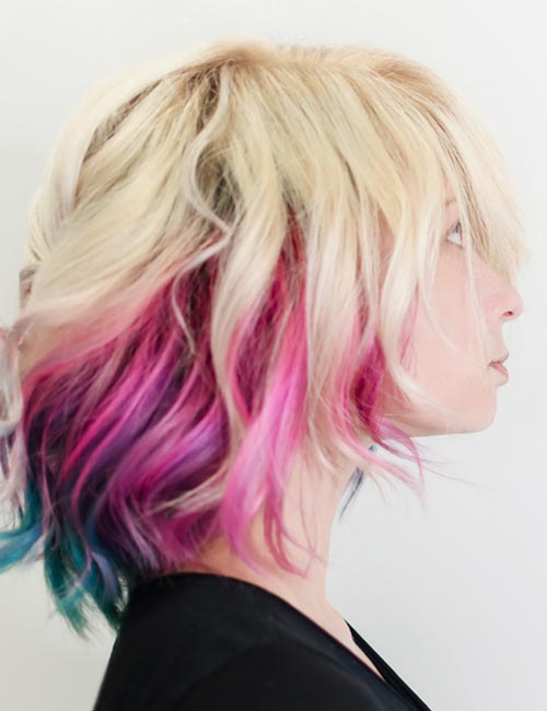 Pink and purple shag haircut