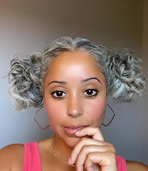 Silver Curly Pigtails