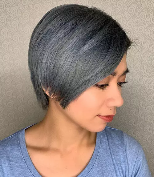 Hairstyle for smoky blue-gray hair