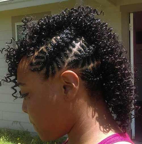 Thin curled braided mohawk hairstyle