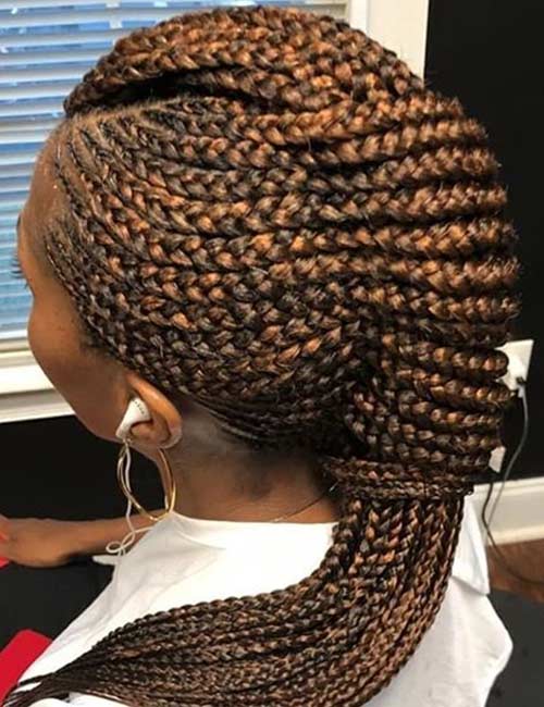 Tied-in braided mohawk hairstyle