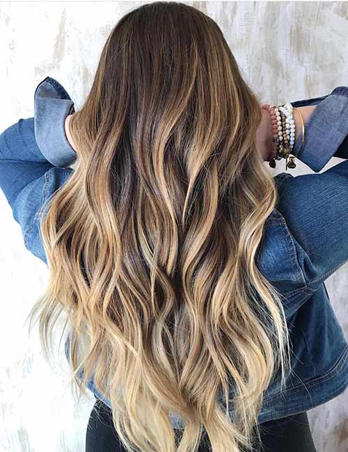 Brown dimension winter hair color with blonde highlights