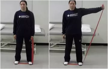 Shoulder abduction using a resistance band rotator cuff exercises
