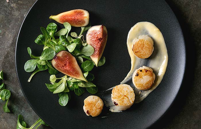 Butter Fried Scallops With Figs And Herbs