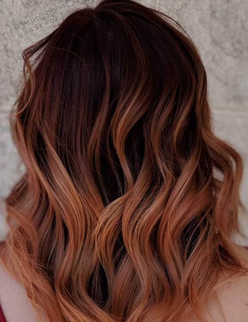 Copper balayage winter hair color