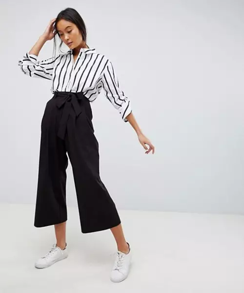 Black and white culottes and striped shirt