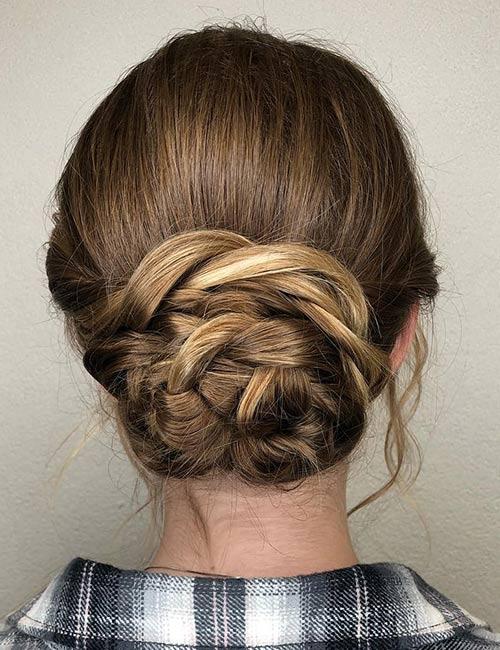 Braided bun hairstyle for triangle face shape