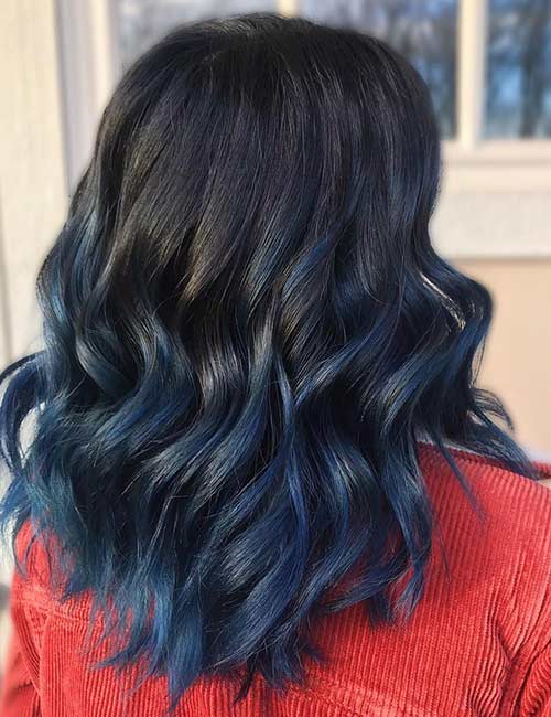 Deep blue balayage ombre hair color for short hair