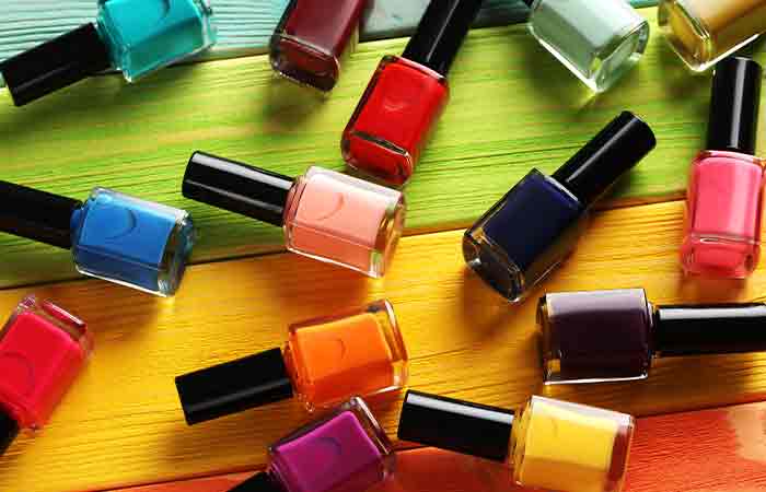 Nail polish bottles of various colors