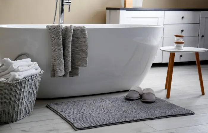 An anti-skid mat in a bathroom
