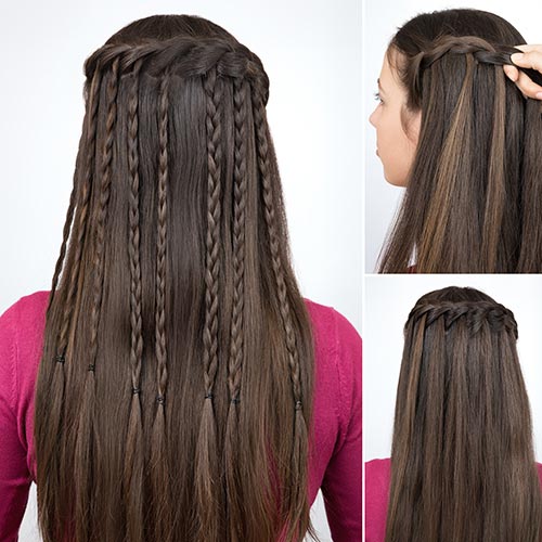 Cascading waterfall braid hairstyle