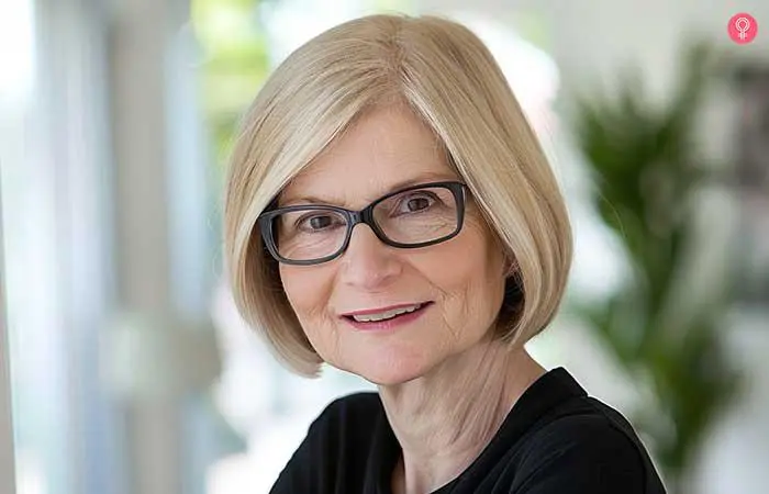 Classic lob hairstyle for older women with glasses