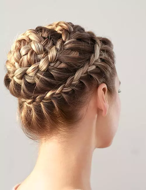 Crowned updo waterfall braid hairstyle