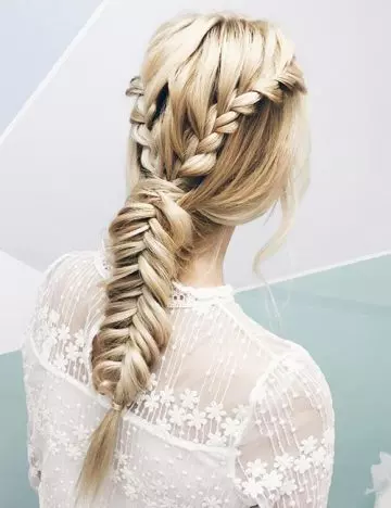 Double waterfall-single fishtail braid hairstyle