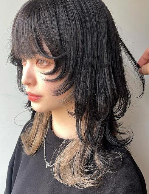 Anime Wolfcut Layered Messy Hair White to Black