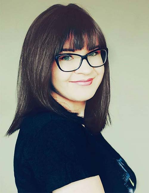 Lob with bangs hairstyle for women with glasses