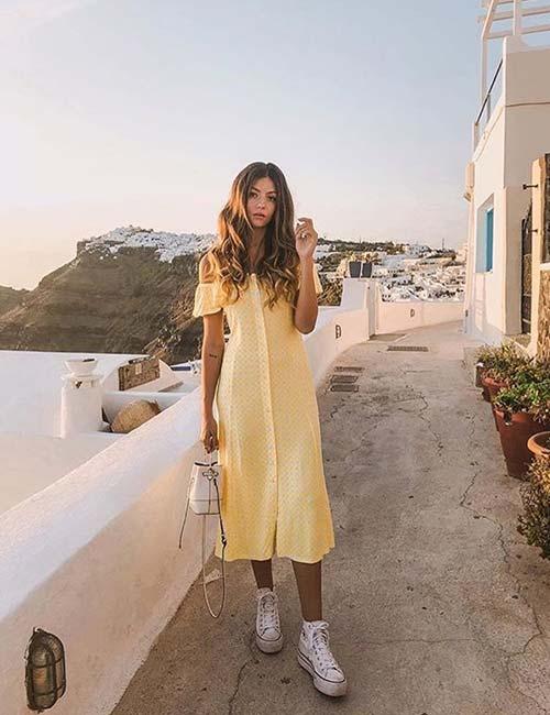 white converse with dress outfit