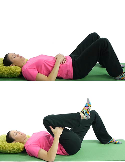 Leg knee to chest stretch to reduce lower back pain