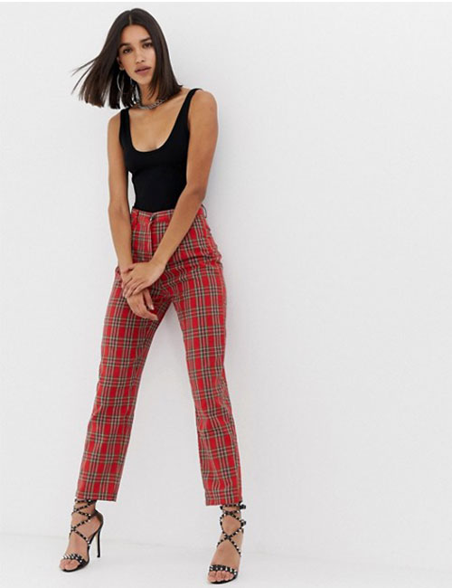 Red checkered trousers and tank top