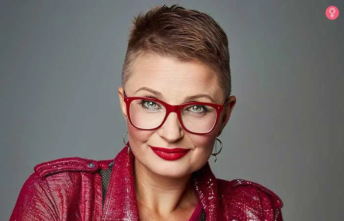 Stylish pixie hairstyle for older women with glasses