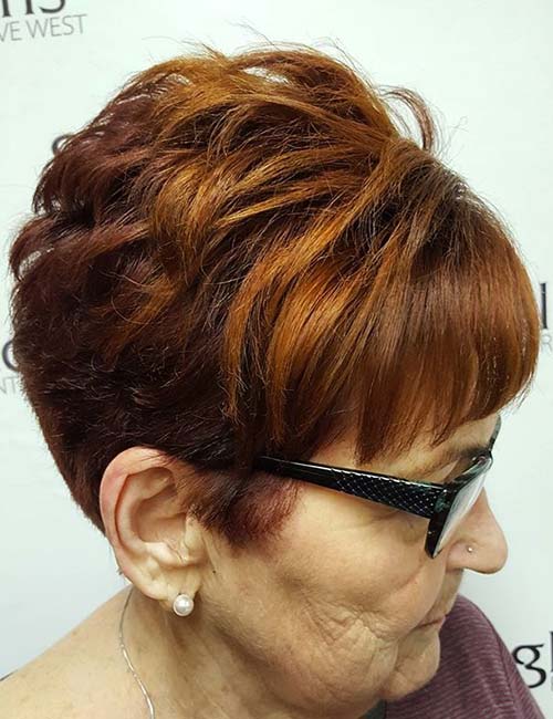 Toned shades hairstyle for older women with glasses