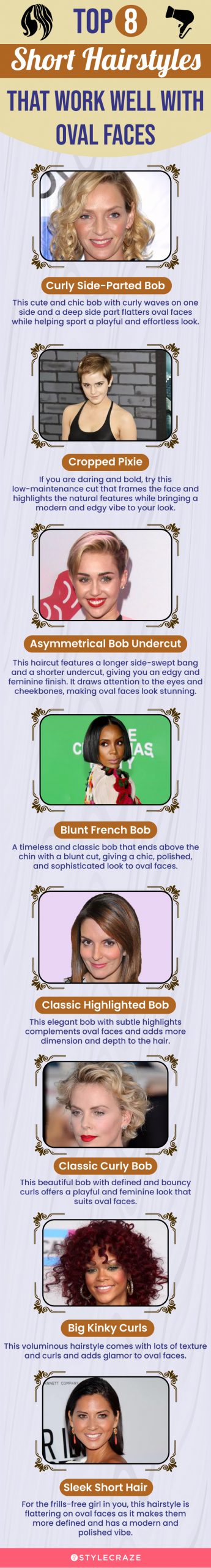 top 8 short hairstyles that work well with oval faces (infographic)