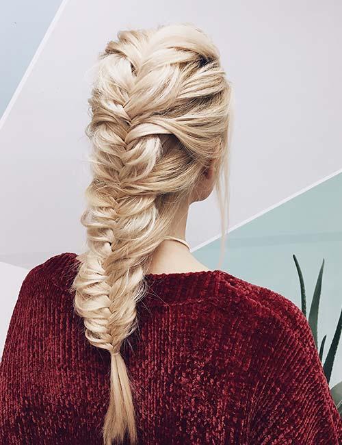 Fishtail waterfall braid hairstyle