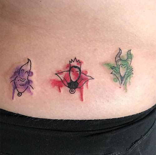 Disney villains tattoo on the inner arm