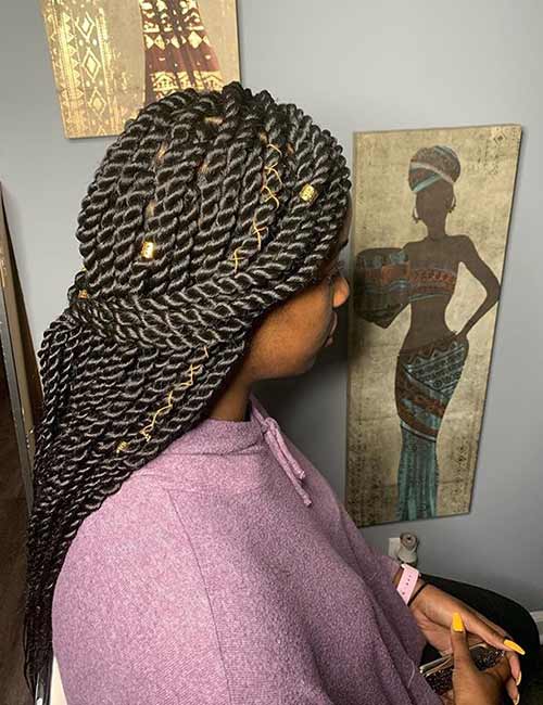 Accessorized Marley twists hairstyle