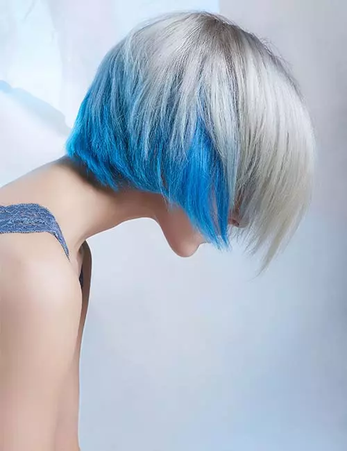 Blue peekaboo highlights for two-tone hair color