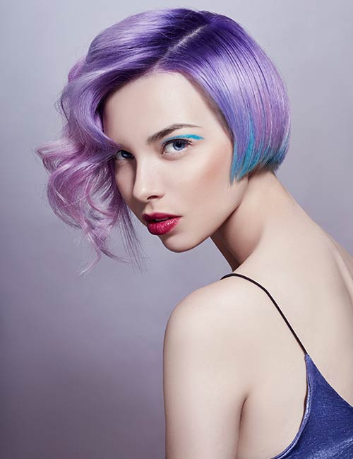 Stunning blue and purple two-tone hair color
