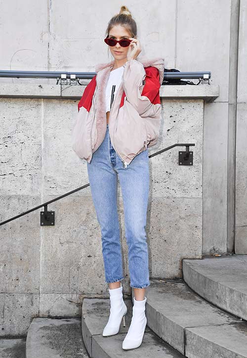 Bomber jacket with denim pants and boots for tomboys