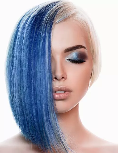 Deep blue and blonde two-tone hair color