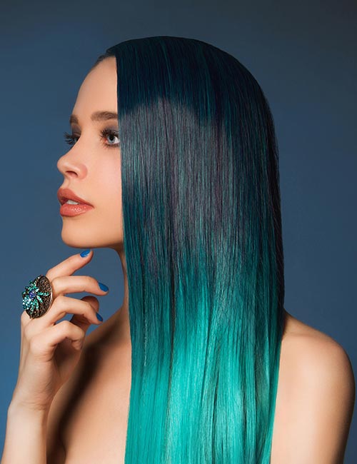 Forest green two-tone hair color for a mystical look