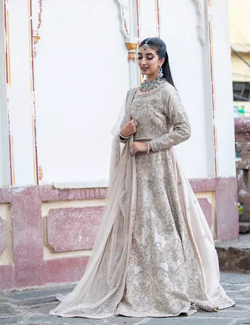 Ivory embroidered reception lehenga for Indian brides