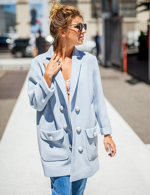 Oversized pastel blazer with bold buttons for tomboys