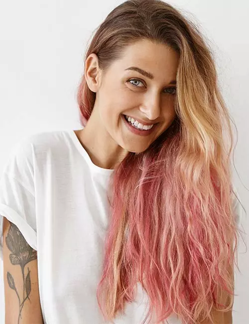 Pink and blonde two-tone hair color
