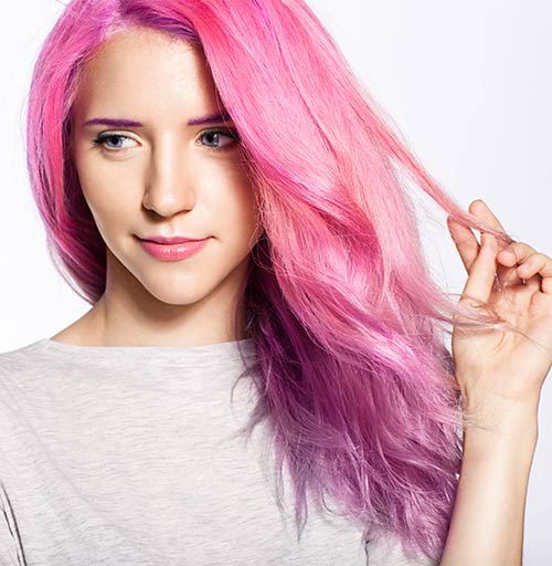 Pink and purple two-tone hair color
