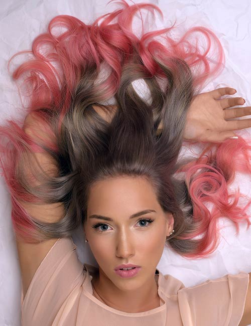 Two-tone hair color with pink ends
