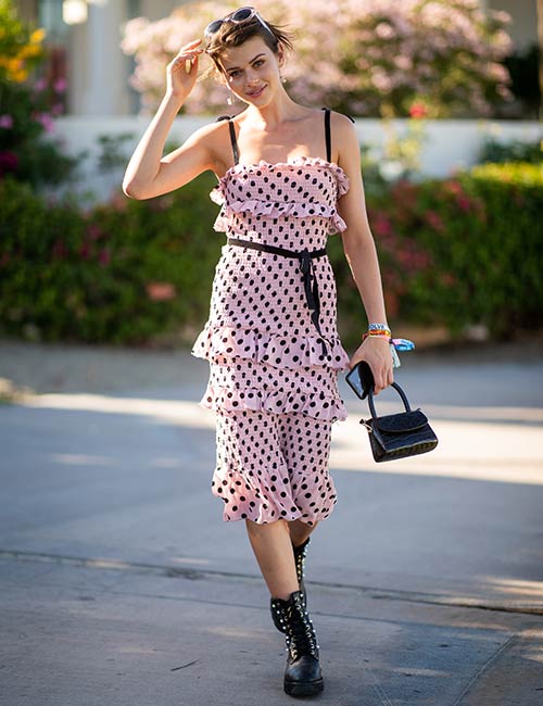 A pretty pink polka dot ruffle dress to flaunt during the summers