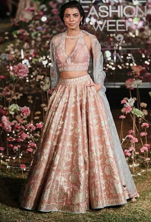 A racerback style pastel lehenga for reception for Indian brides
