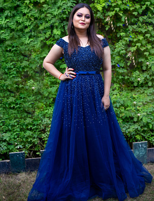 Majestic blue gown for adorable ladies/reception dress/women styles