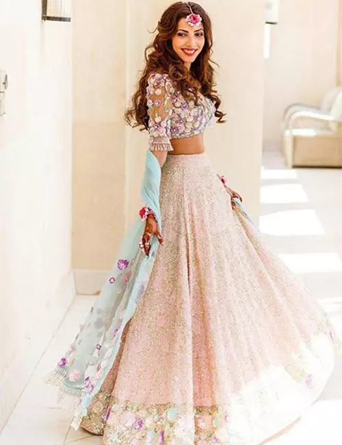 Floral embroidered sequin lehenga for reception for Indian brides