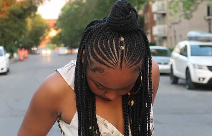 Half top knot fulani braids